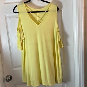 Women’s Yellow Cold Shoulder Top Plus Size 3 XL Watermelon Ribbed Textured
